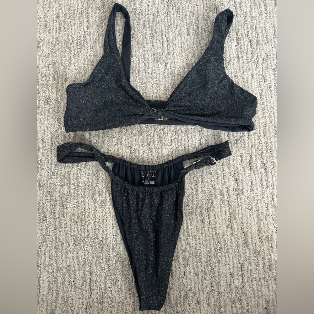 Black shimmer thong bikini